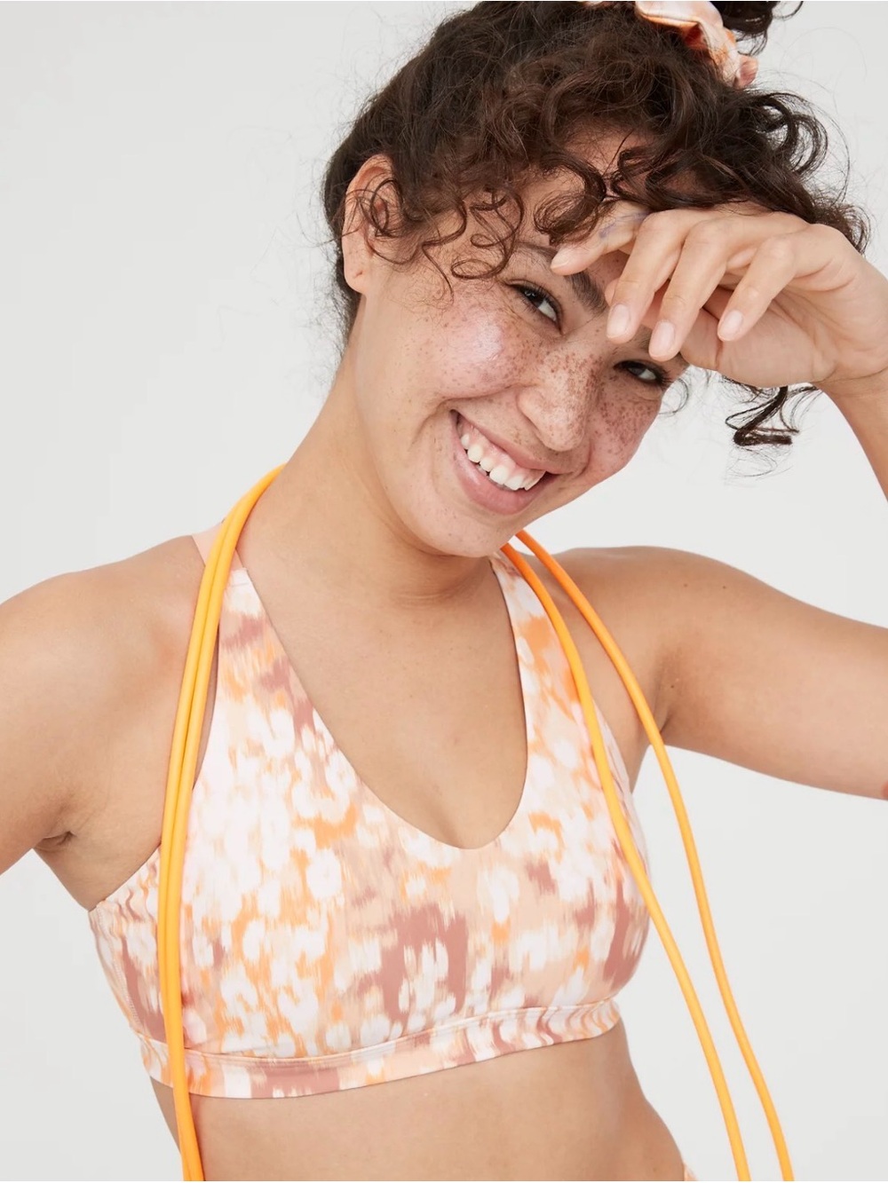 aerie Printed Bralette in Brown & Cream with Orange Accents